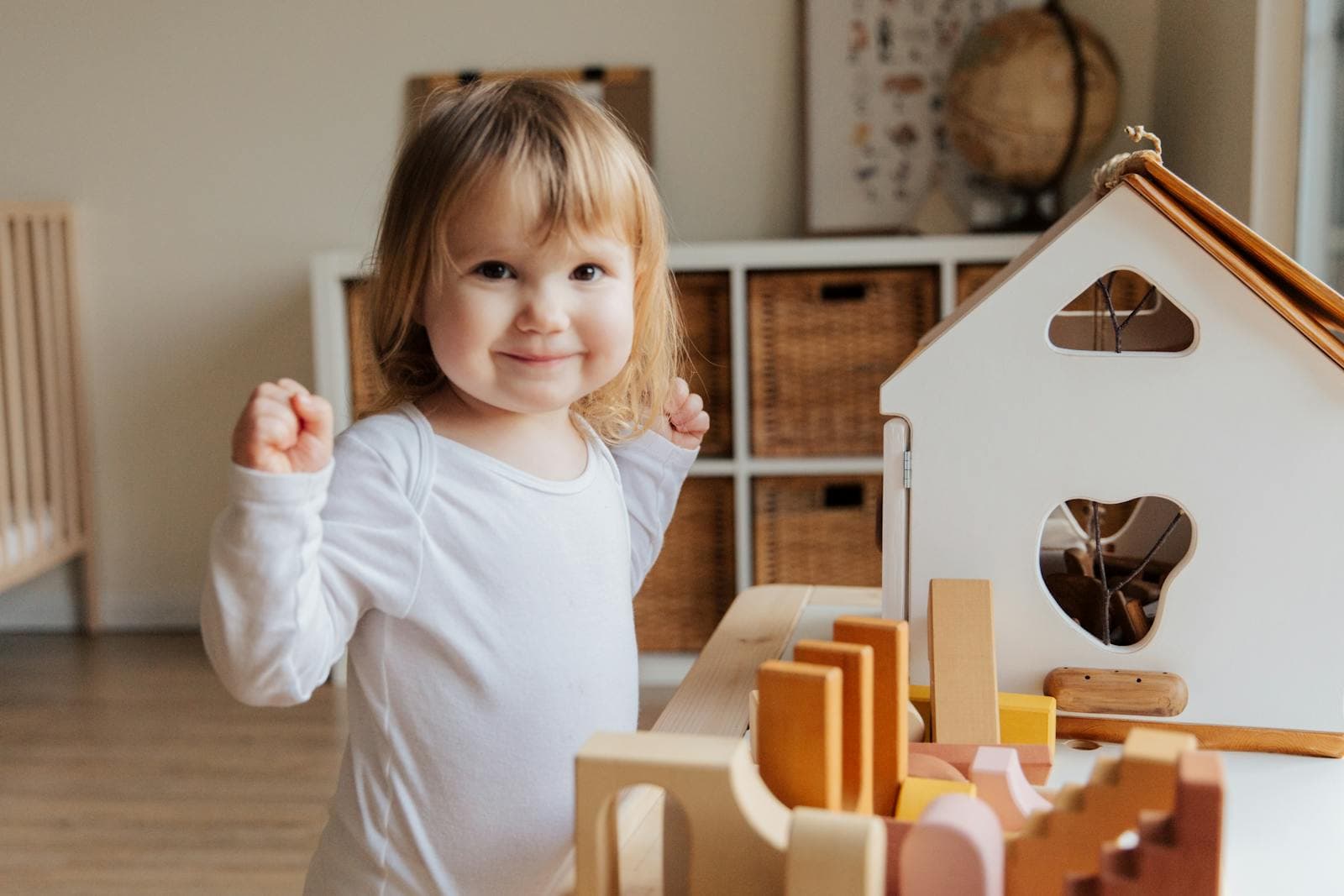 Young child playing at home